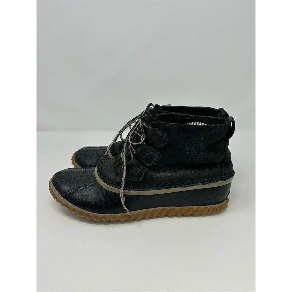 SOREL Duck Boots Black Waterproof Lace-Up Ankle Winter Rain Shoes Size 9.5